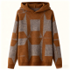 Brown and Gray Geometric Hooded Sweater