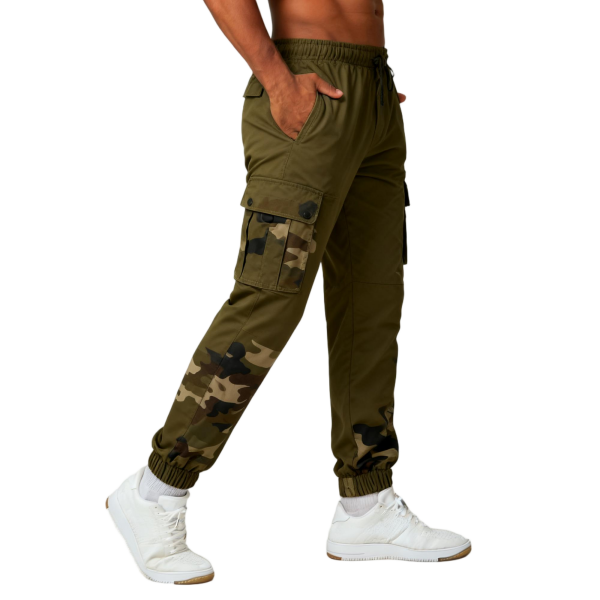 Olive Green Camo Cargo Jogger Pants