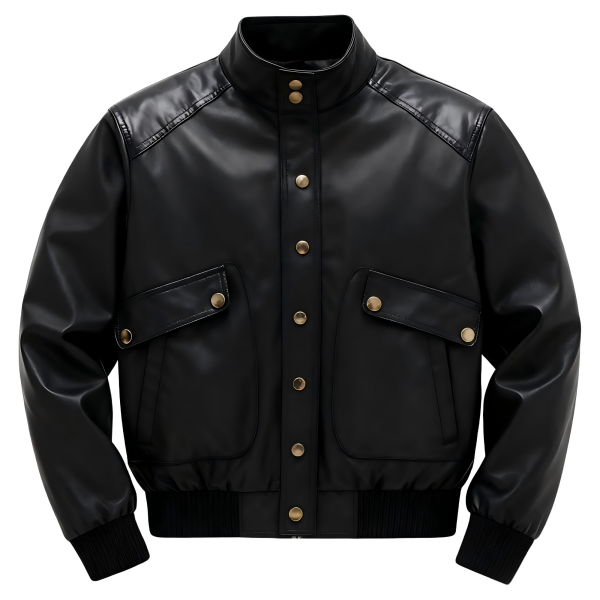 Black Faux Leather Bomber Jacket