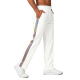 White Wide - Leg Track Pants with Rainbow Stripes