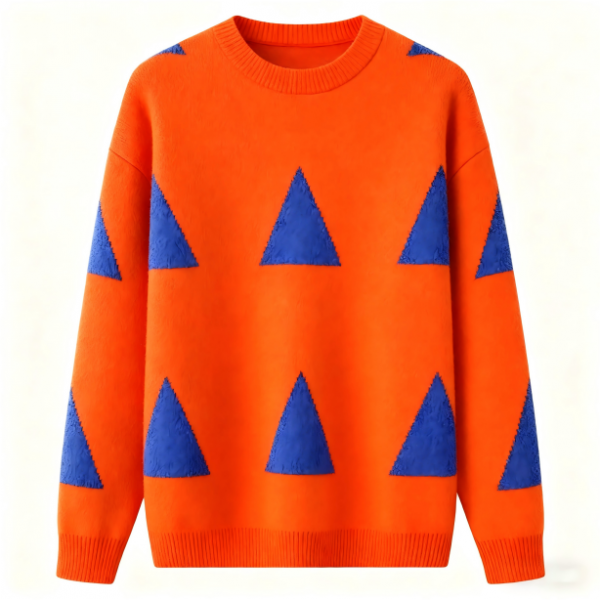 Orange Sweater with Blue Triangle Pattern