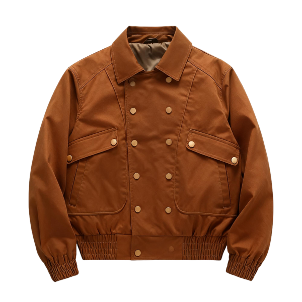 Brown Double - Breasted Bomber Jacket