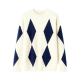 White and Navy Diamond Pattern Sweater