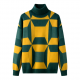 Green and Yellow Geometric Turtleneck Sweater